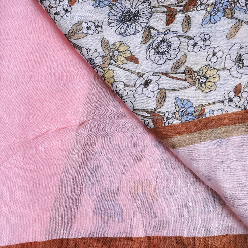 Esarfa roz cu flori multicolore - 2 | YEO