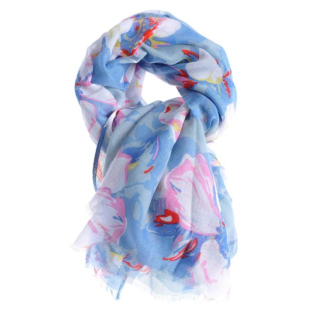 Esarfa bleu din vascoza cu imprimeu floral