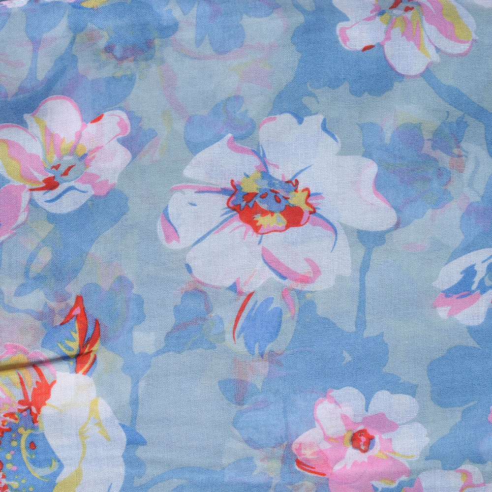 Esarfa bleu din vascoza cu imprimeu floral - 2 | YEO