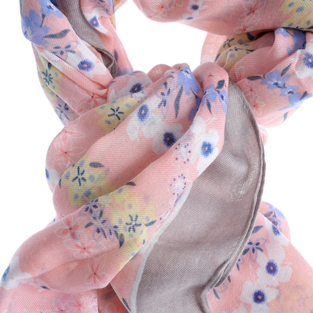 Esarfa roz din vascoza cu flori multicolore - 1 | YEO