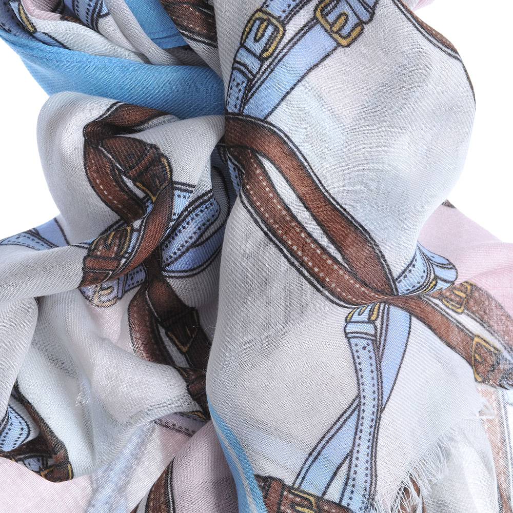 Esarfa bleu din vascoza cu imprimeu multicolor - 1 | YEO