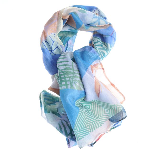 Esarfa bleu din vascoza cu frunze multicolore