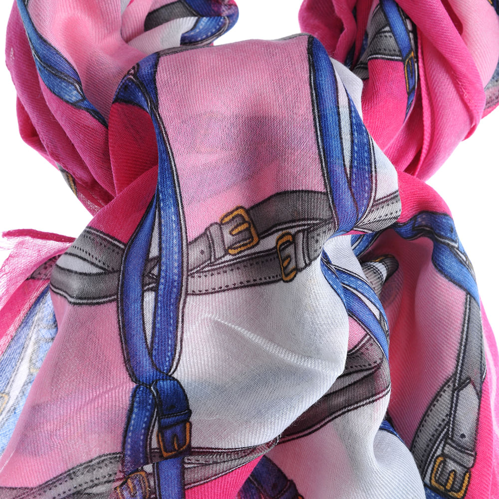 Esarfa fucsia din vascoza cu imprimeu multicolor - 1 | YEO