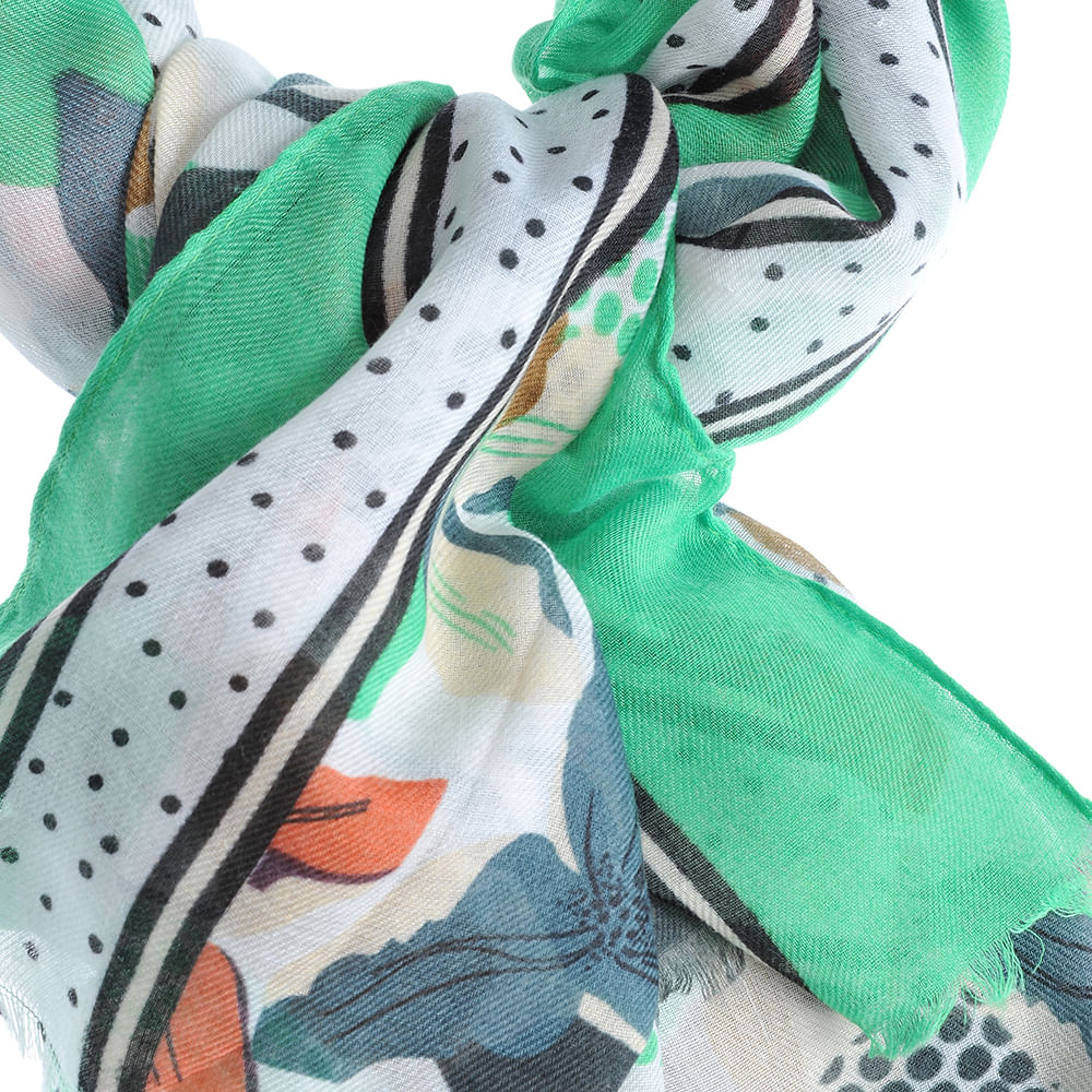 Esarfa verde cu flori multicolore - 1 | YEO