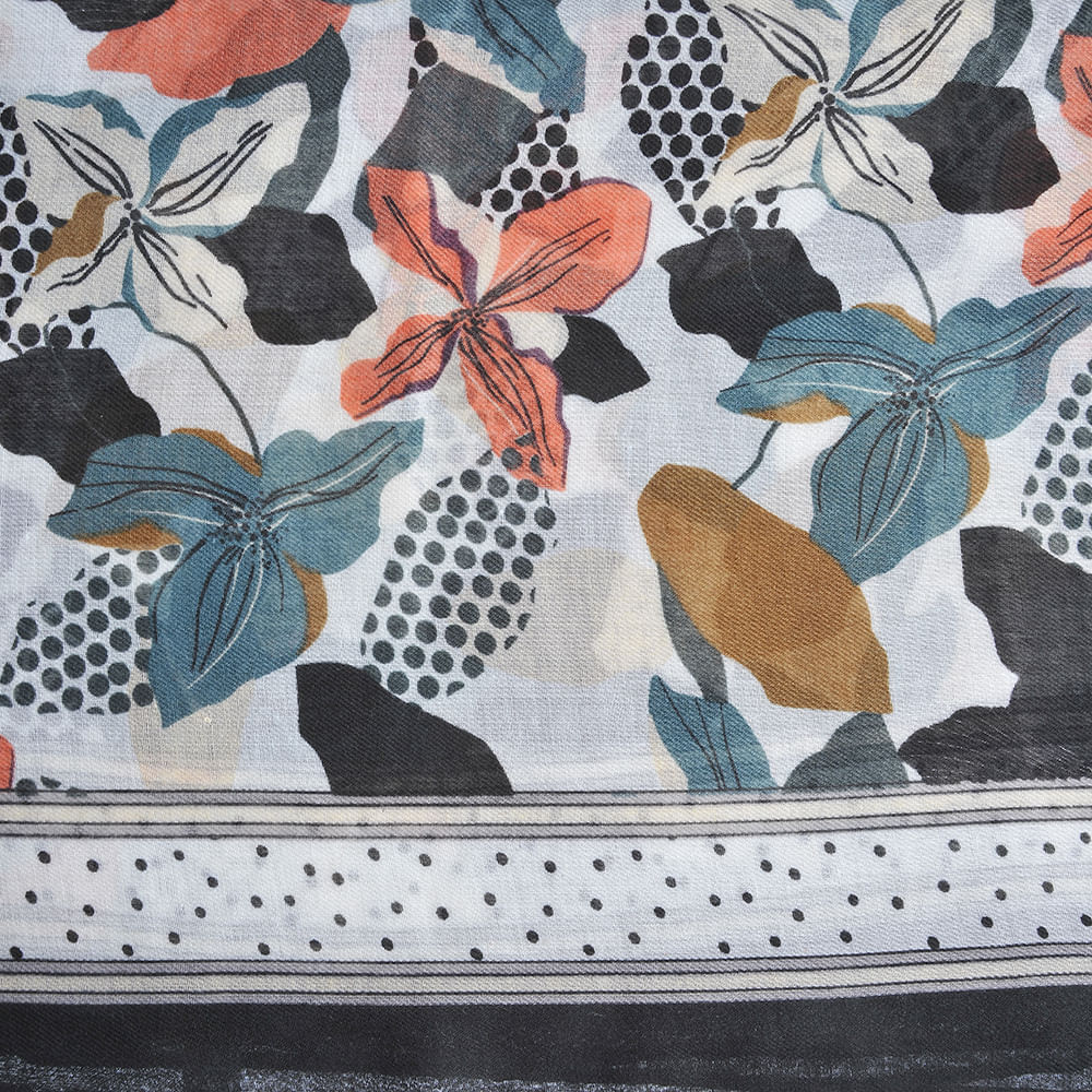 Esarfa neagra cu flori multicolore si buline - 2 | YEO