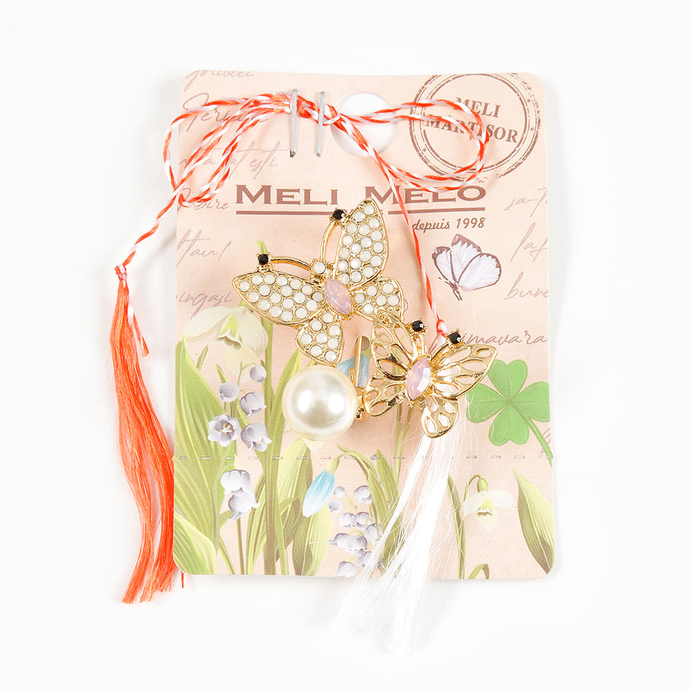 Brosa martisor eleganta fluturi aurii cu perla - 1 | YEO