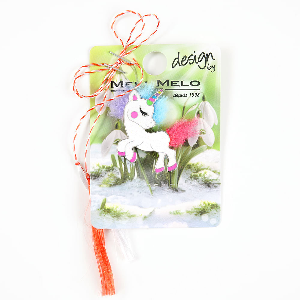Brosa martisor unicorn alb cu roz - 1 | YEO