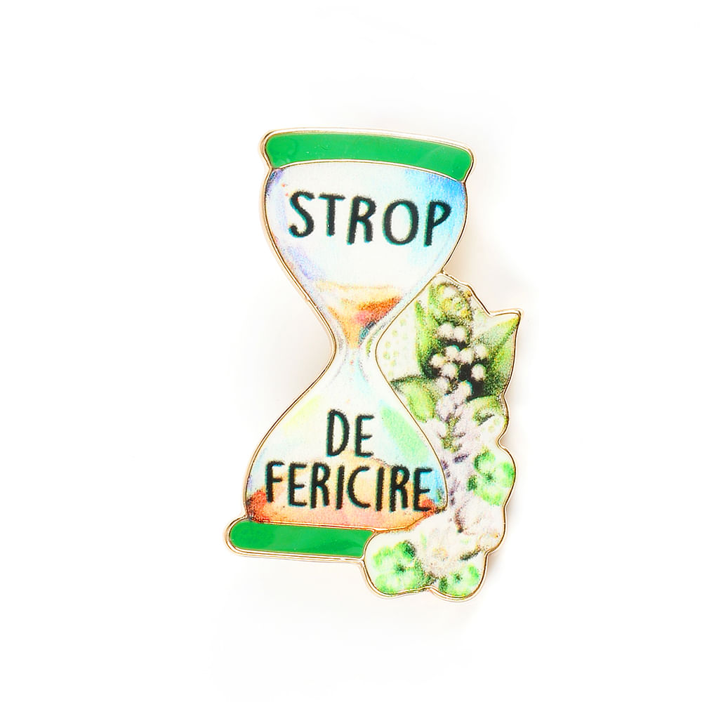 Brosa martisor clepsidra cu mesaj: Strop de fericire