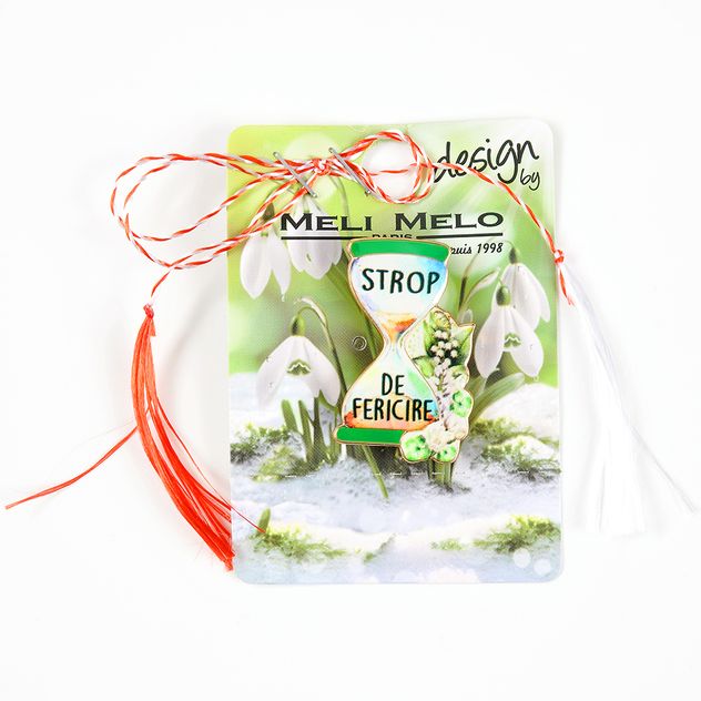 Brosa martisor clepsidra cu mesaj: Strop de fericire