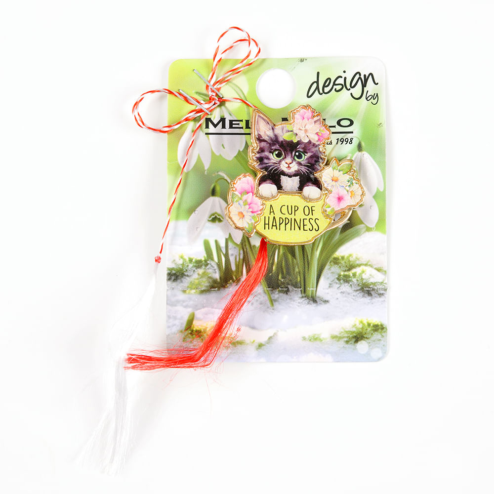 Brosa martisor cu mesaj: O ceasca de fericire! - 1 | YEO