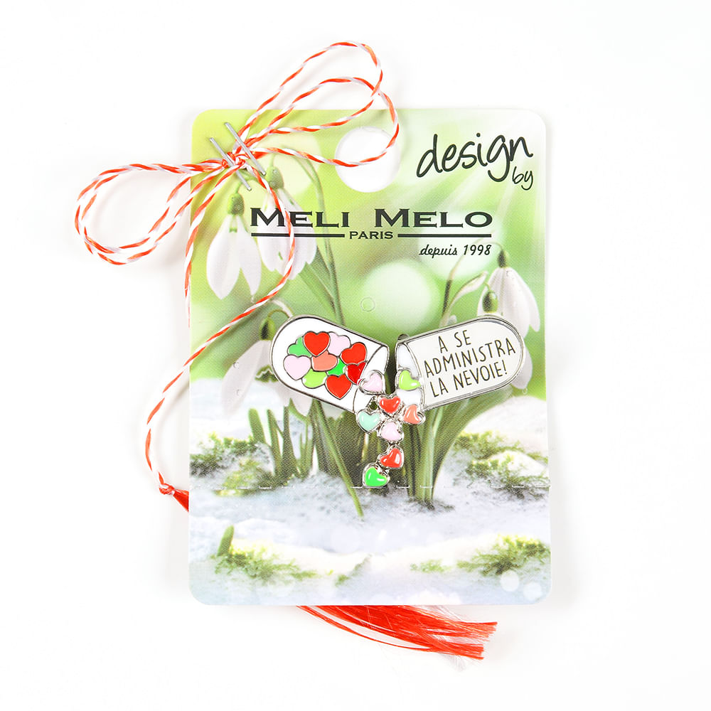 Brosa martisor pastila cu mesaj: A se administra la nevoie - 1 | YEO