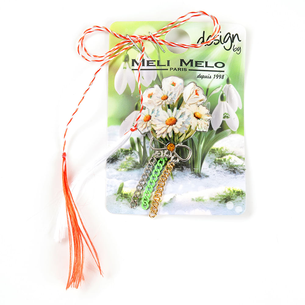 Brosa martisor buchet cu flori albe - 1 | YEO