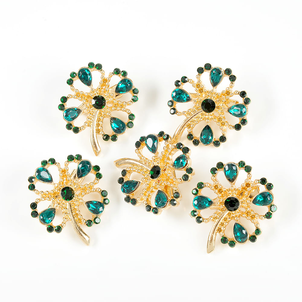 Set 5 brose martisor trifoi auriu cu pietre verzi