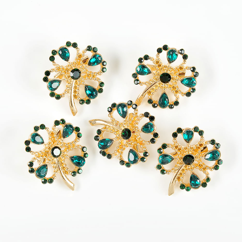 Set 5 brose martisor trifoi auriu cu pietre verzi - 3 | YEO