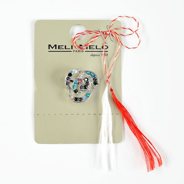 Brosa martisor floare cu pietre multicolore