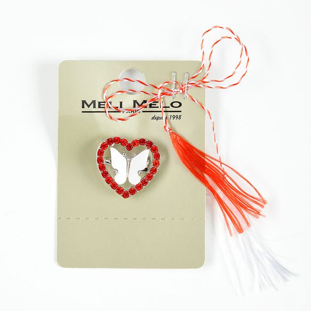 Brosa martisor inima cu fluture  alb
