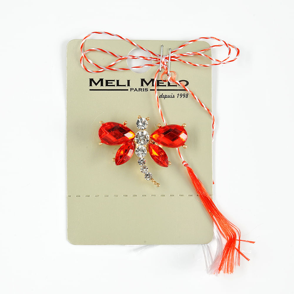 Brosa martisor libelula cu pietre rosii si albe - 1 | YEO