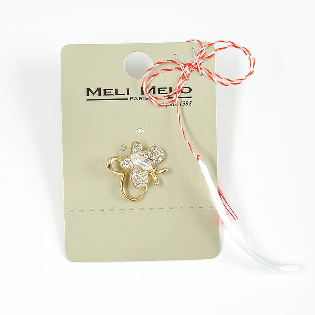 Brosa martisor fluture auriu cu pietre albe