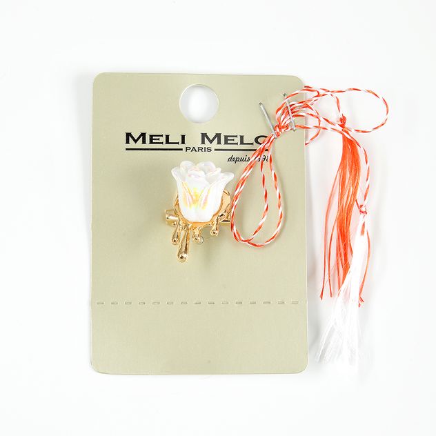 Brosa trandafir alb cu auriu