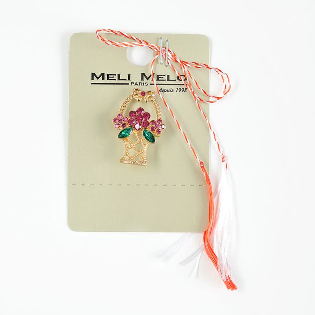 Brosa martisor cos cu flori roz