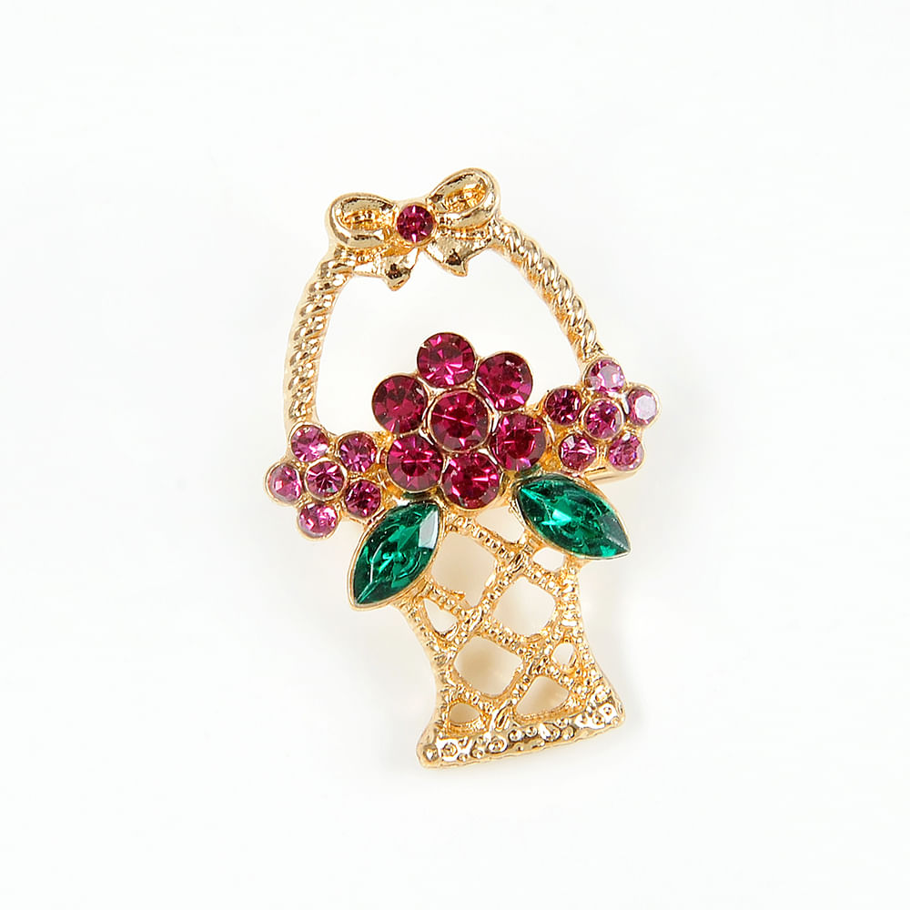 Brosa martisor cos cu flori roz - 2 | YEO