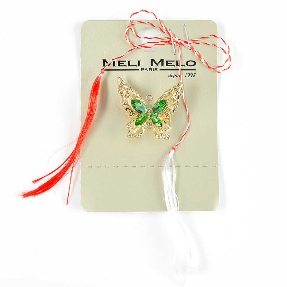 Brosa martisor fluture auriu cu pietre verzi - 1 | YEO