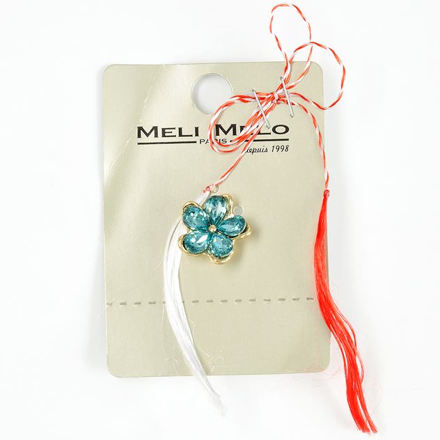 Brosa martisor floare aurie cu petale bleu