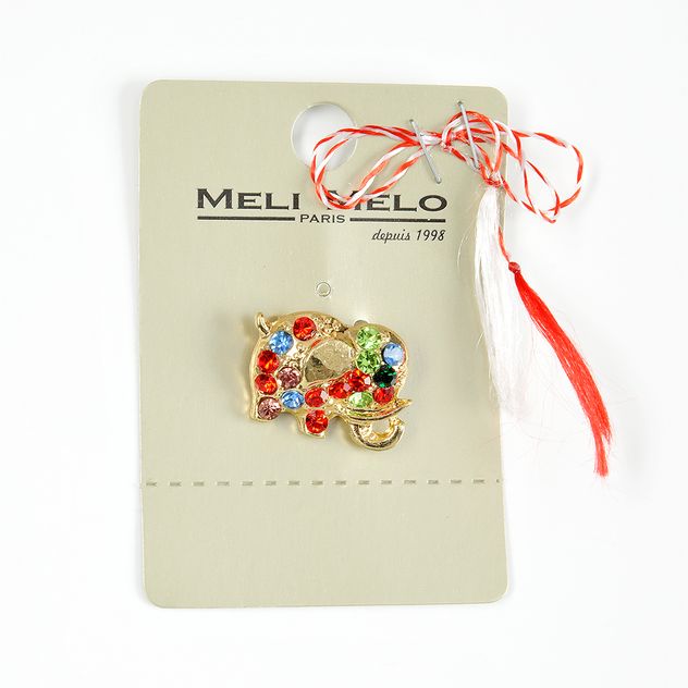 Brosa martisor elefant auriu cu pietre multicolore