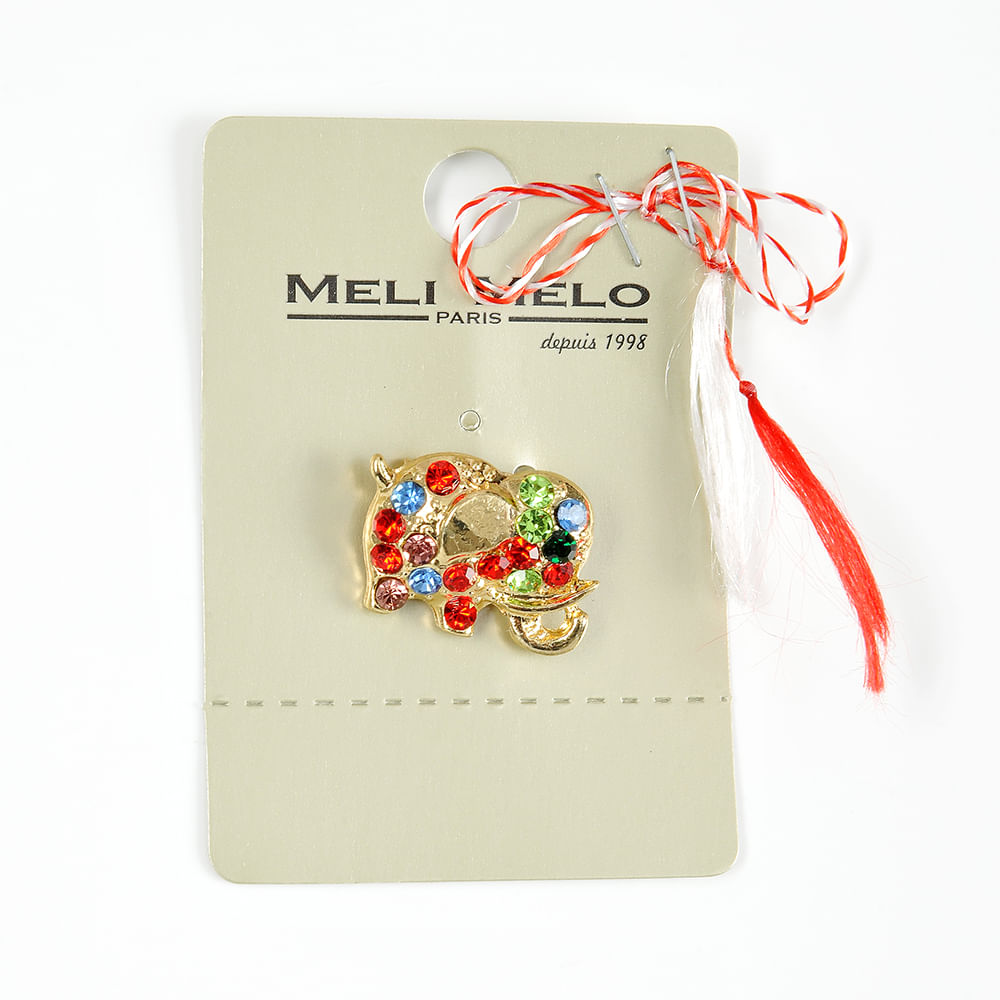 Brosa martisor elefant auriu cu pietre multicolore - 1 | YEO