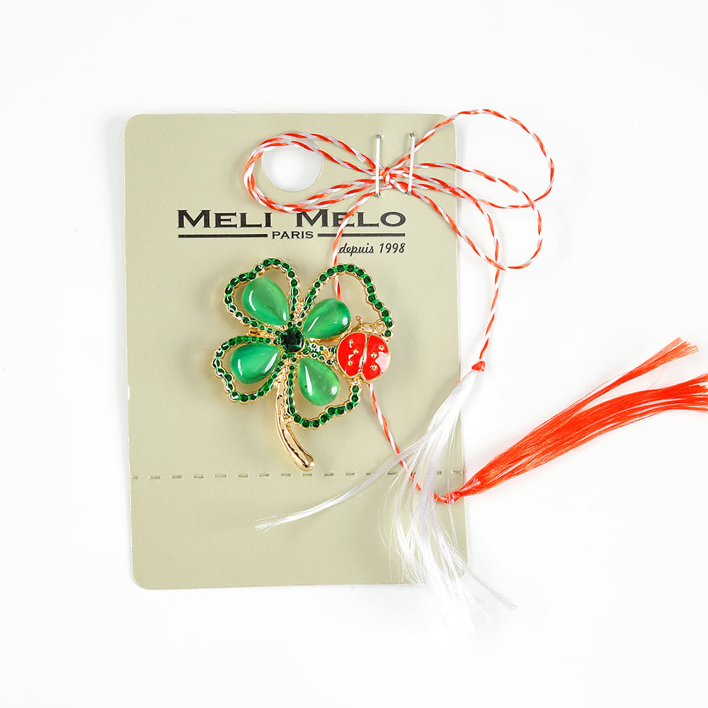 Brosa martisor trifoi verde cu buburuza - 1 | YEO