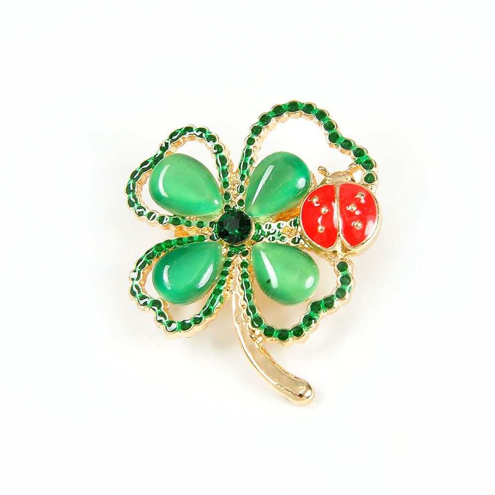 Brosa martisor trifoi verde cu buburuza - 2 | YEO