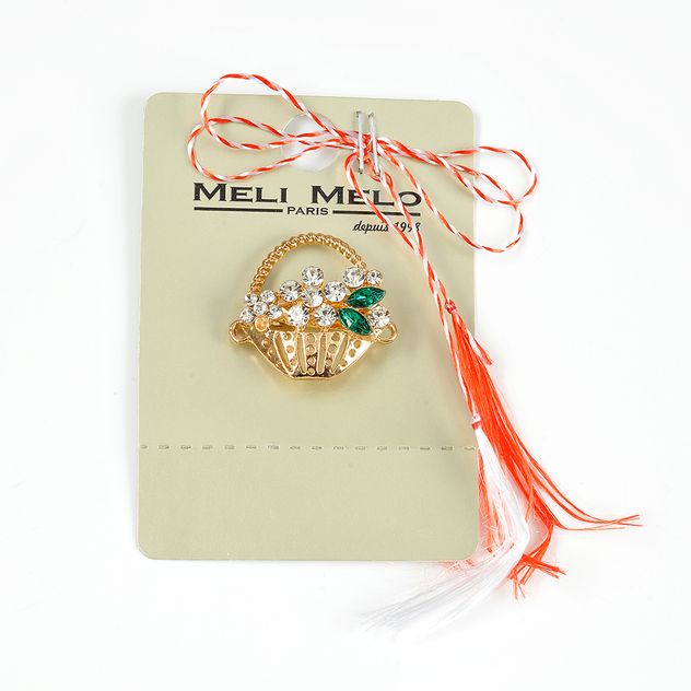 Brosa martisor cos auriu cu flori incolore