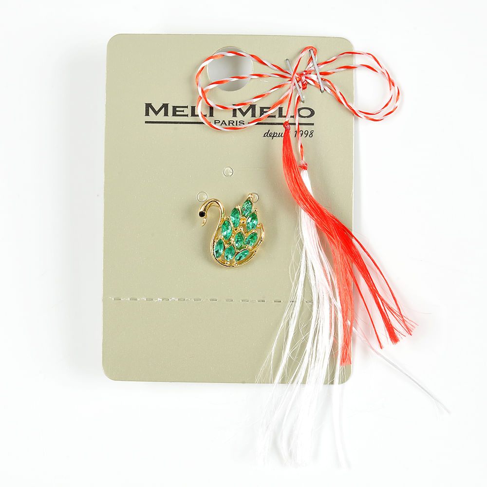Brosa martisor  lebada cu pietre verzi - 1 | YEO