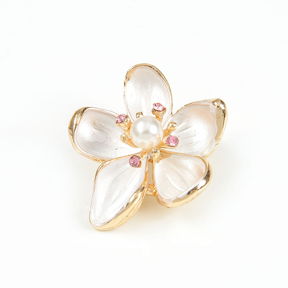 Brosa martisor floare cu petale albe si pietre roz - 2 | YEO