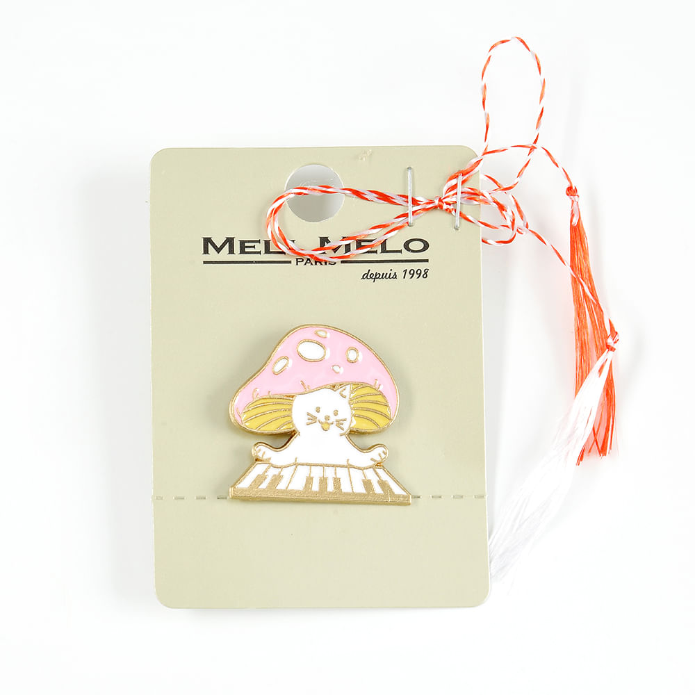 Brosa martisor pisica cu palarie ciuperca - 1 | YEO