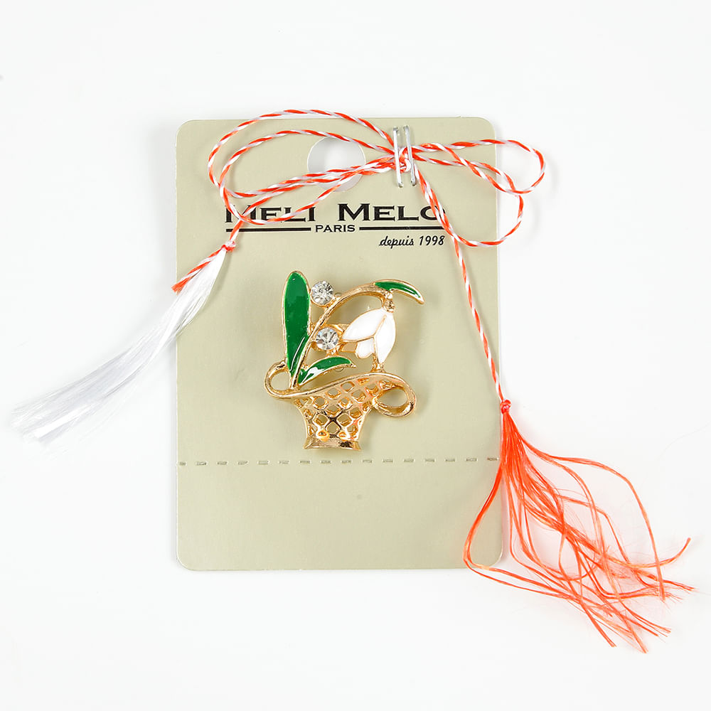 Brosa martisor cos cu ghiocel alb - 1 | YEO