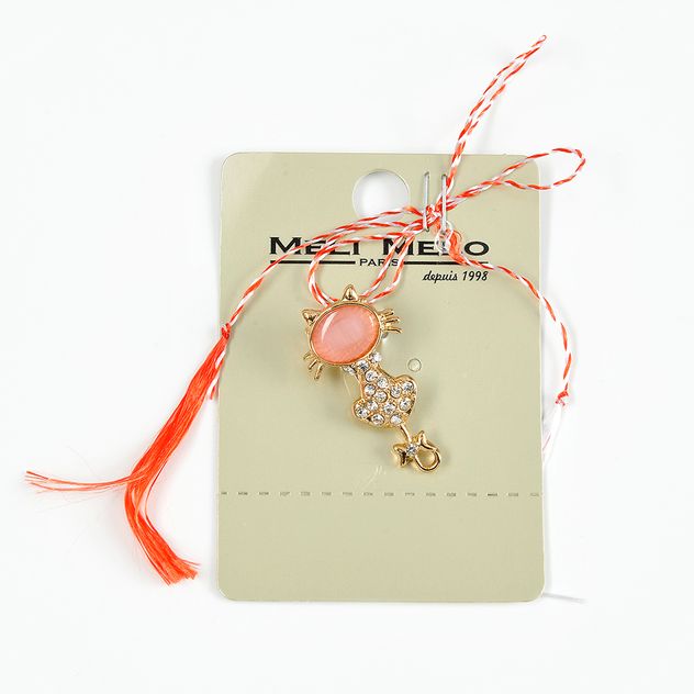 Brosa martisor pisica cu pietre albe