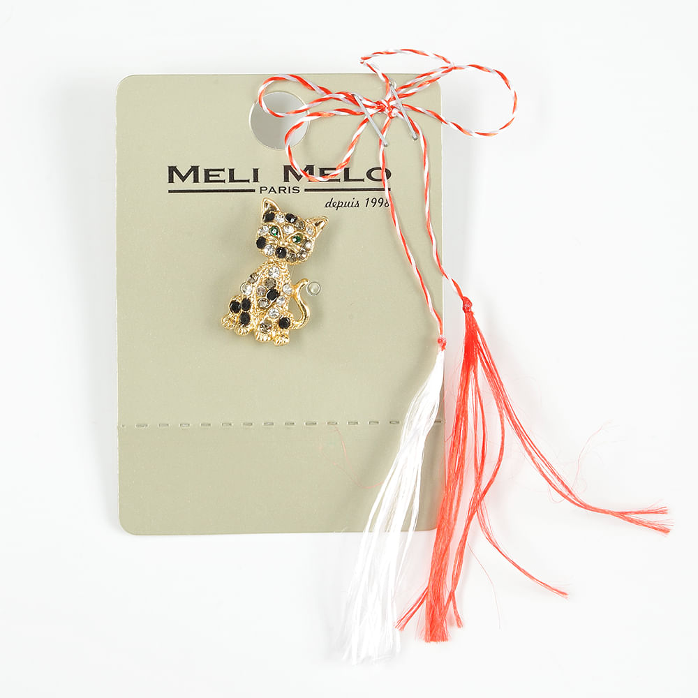 Brosa martisor pisica cu pietre colorate - 1 | YEO