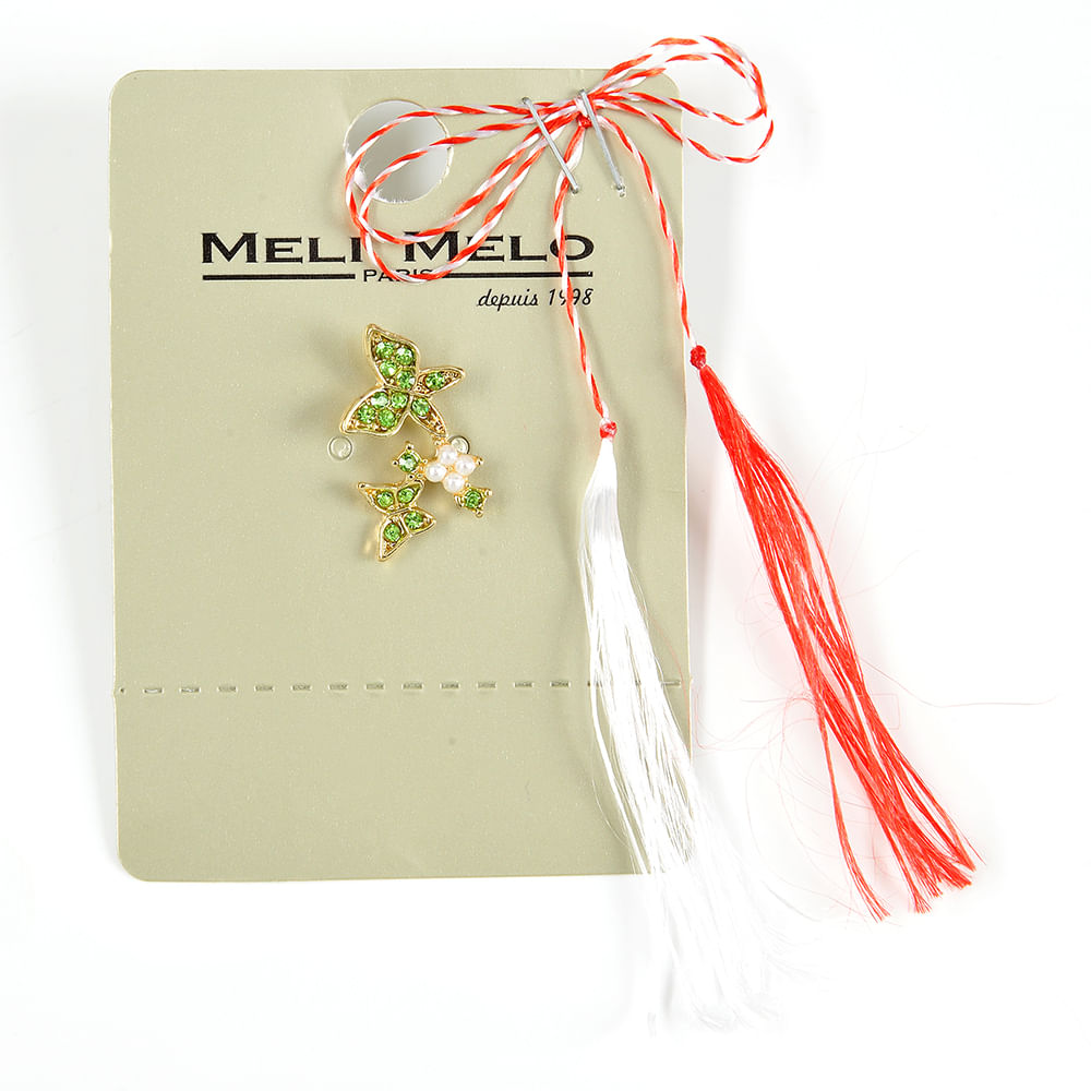 Brosa martisor fluturi aurii cu pietre verzi - 1 | YEO