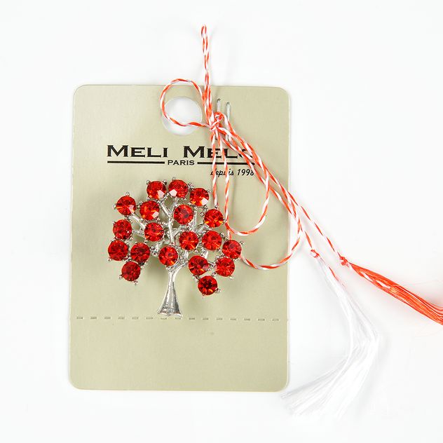 Brosa martisor Copacul Vietii cu pietre rosii
