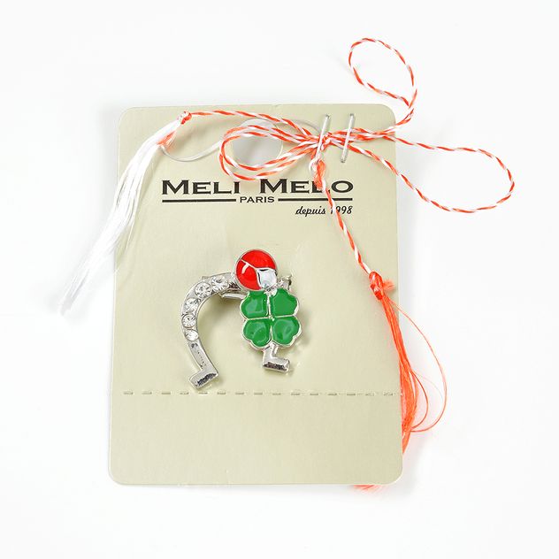 Brosa martisor potcoava argintie cu trifoi