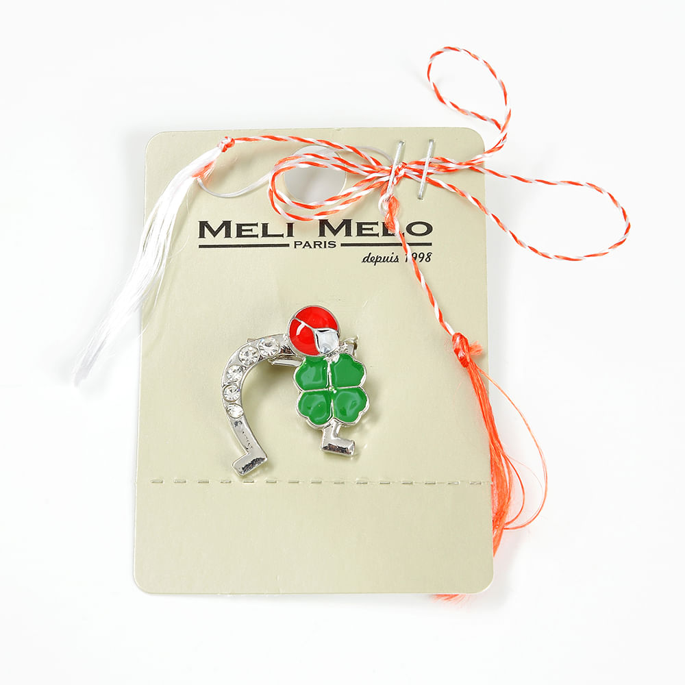 Brosa martisor potcoava argintie cu trifoi - 1 | YEO