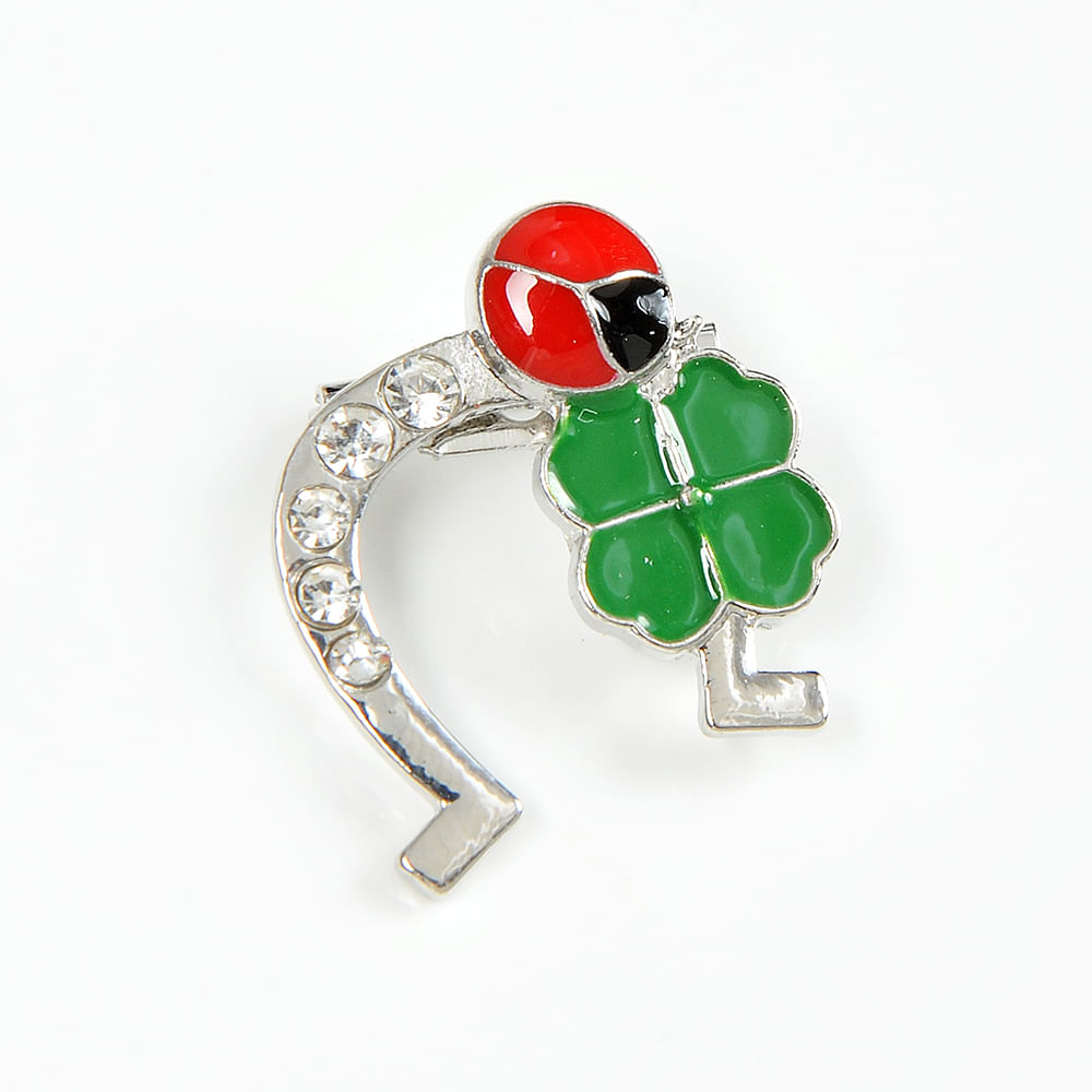 Brosa martisor potcoava argintie cu trifoi - 2 | YEO