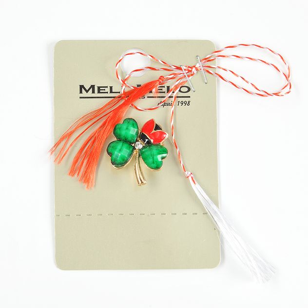 Brosa martisor trifoi verde cu buburuza