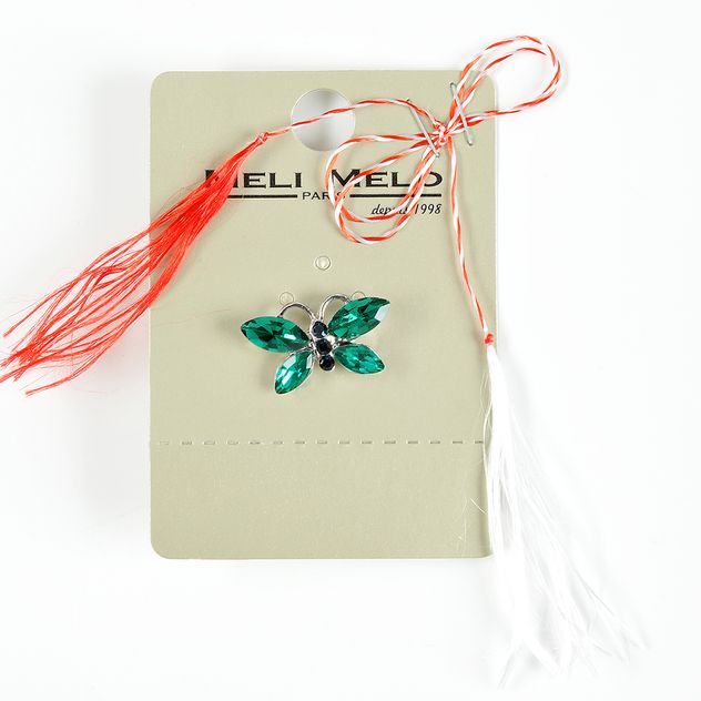 Brosa martisor fluture verde cu accente argintii