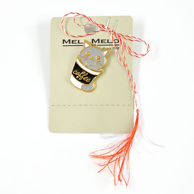 Brosa martisor pisica gri in ceasca