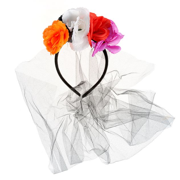 Bentita Halloween cu trandafiri si voal