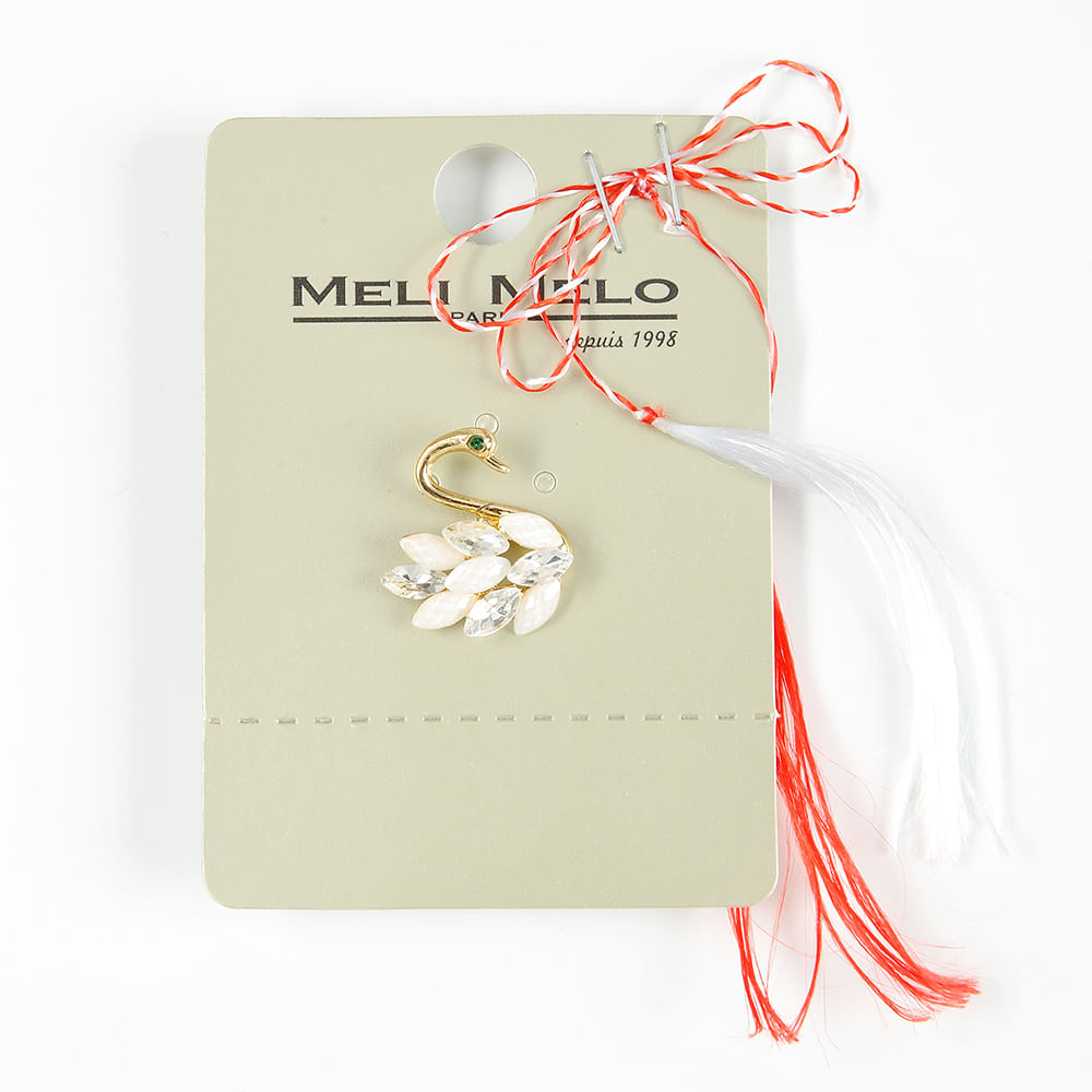 Brosa martisor lebada cu pietre albe - 1 | YEO