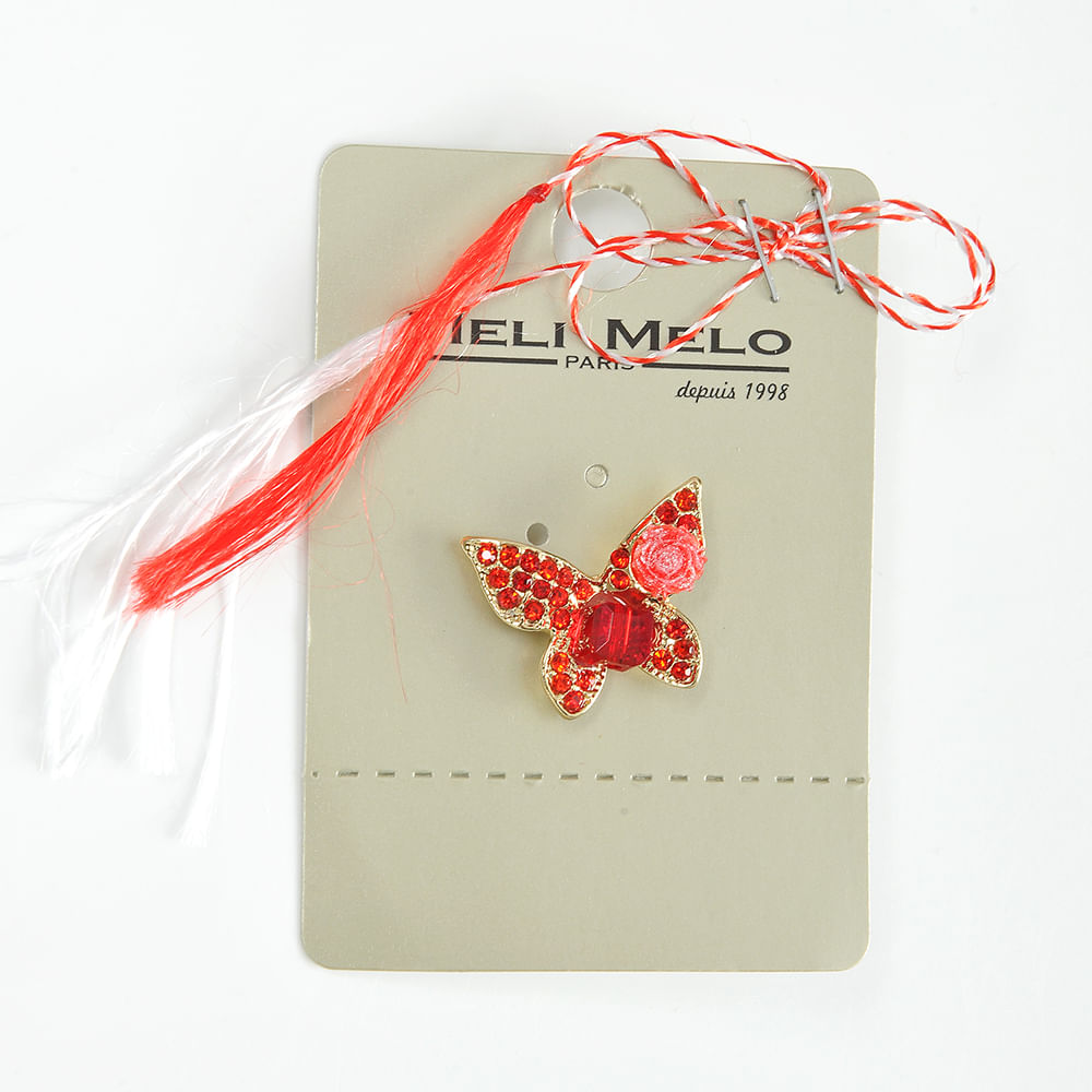Brosa martisor  fluture cu pietre rosii - 1 | YEO