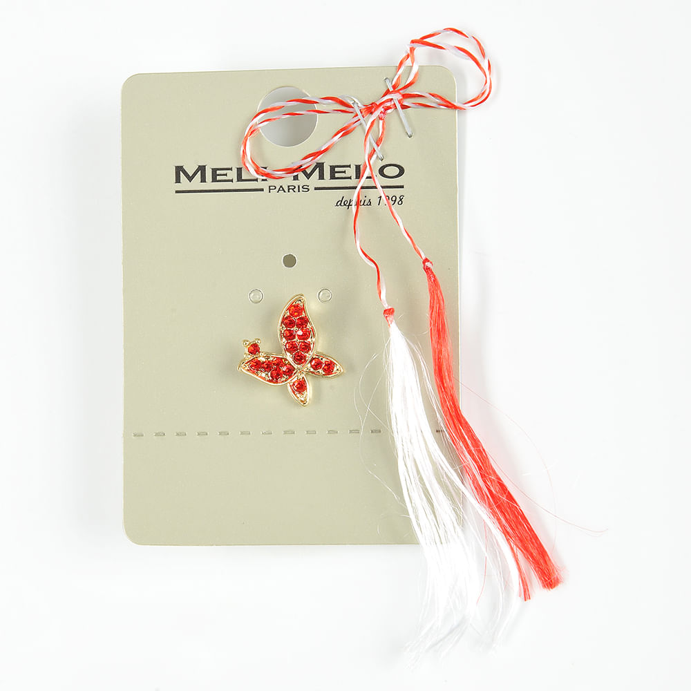 Brosa martisor fluture auriu cu pietre mici rosii - 1 | YEO